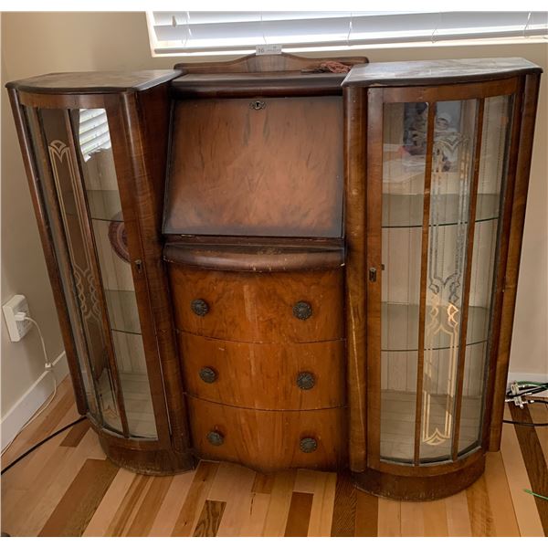 Vintage China Cabinet With Drop Leaf Desk