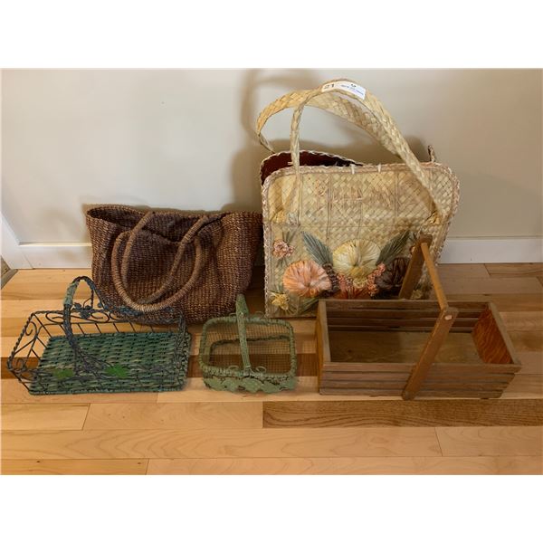 Assortment of Wooden and Metal Baskets