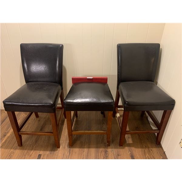 3 x Leather-Style Barstools (One Missing Back)