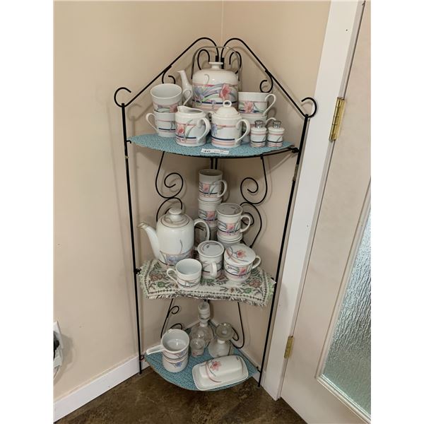 1980s Toscany Fine China Collection w/ Corner Shelving Unit Included