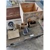 Image 2 : Antique Butter Crate, Butter Presses, Coffee Grinder, and Pyrography Set