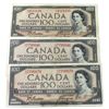 Image 1 : 3x 1954 Modified $100 Bank of Canada Notes with A/J Prefix in Average Condition. 3pcs