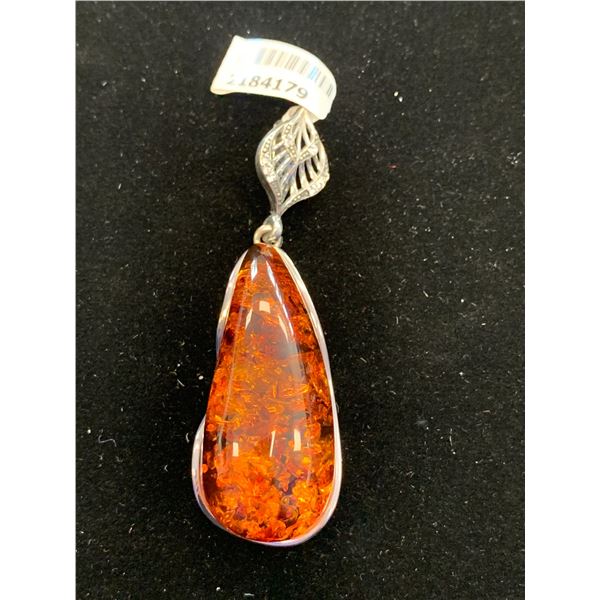 BALTIC AMBER (PEAR) AUSTRIAN CRYSTAL PENDANT WITHOUT CHAIN IN STERLING SILVER NICKEL FREE