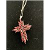 Image 2 : MOZAMBIQUE GARNET (MRQ) CROSS PENDANT WITH 16-20" CHAIN IN PLATINUM OVERLAY