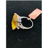 Image 2 : CANARY YELLOW FLUORITE (OCT 16.65 CTS) WHITE TOPAZ RING IN STERLING SILVER NICKEL FREE (SIZE 7) T...