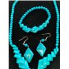 Image 2 : TURQUOISE 22" NECKLACE STERLING SILVER CLASP WITH STRETCHABLE BRACELET AND EARRINGS