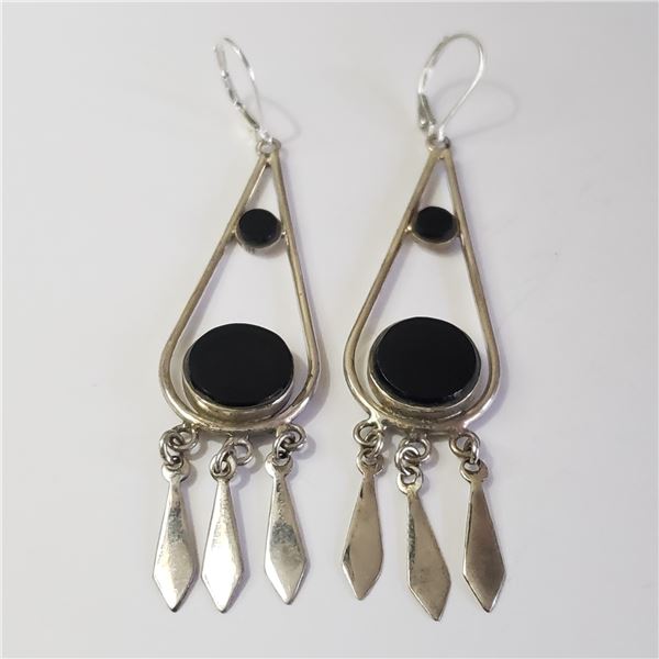 SILVER BLACK ONYX EARRINGS