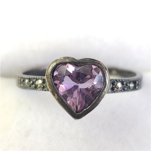 SILVER AMETHYST MARCASITE RING