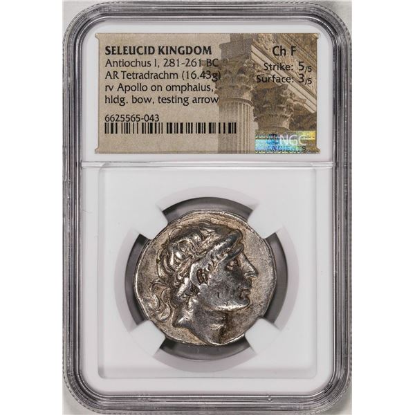 281-261 BC Seleucid Kingdom Antiochus I AR Tetradrachm Ancient Coin NGC Ch F