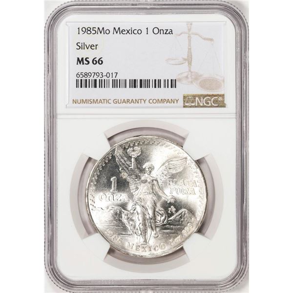 1985Mo Mexico 1 Onza Libertad Silver Coin NGC MS66