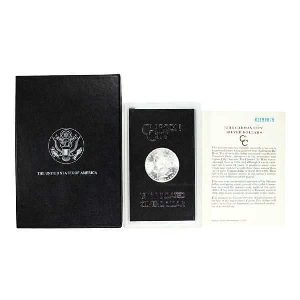 1882-CC $1 Morgan Silver Dollar Coin GSA Hoard Uncirculated with Box & COA