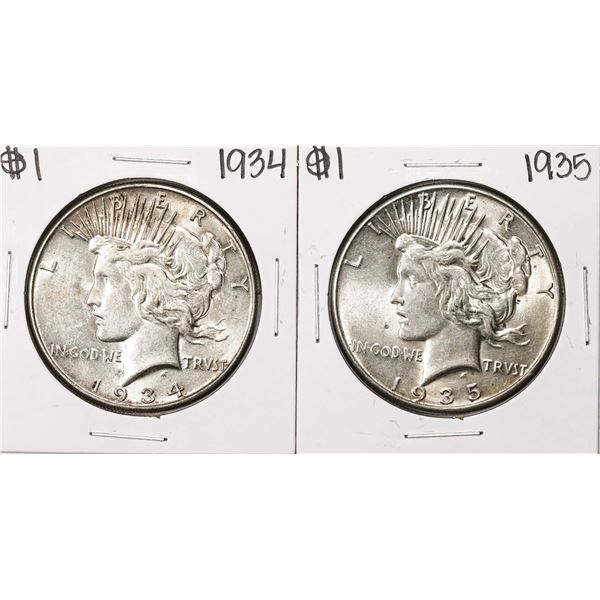 Lot of (2) 1934-1935 $1 Peace Silver Dollar Coins