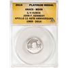 Image 1 : 2014 Proof 1/4 oz Platinum JFK Apollo 11 Anniversary Medal ANACS MS68