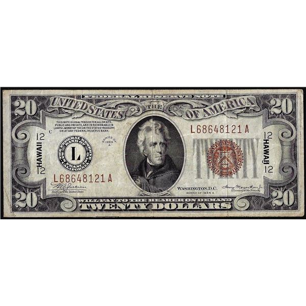 1934A $20 Hawaii WWII Emergency Issue Federal Reserve Note