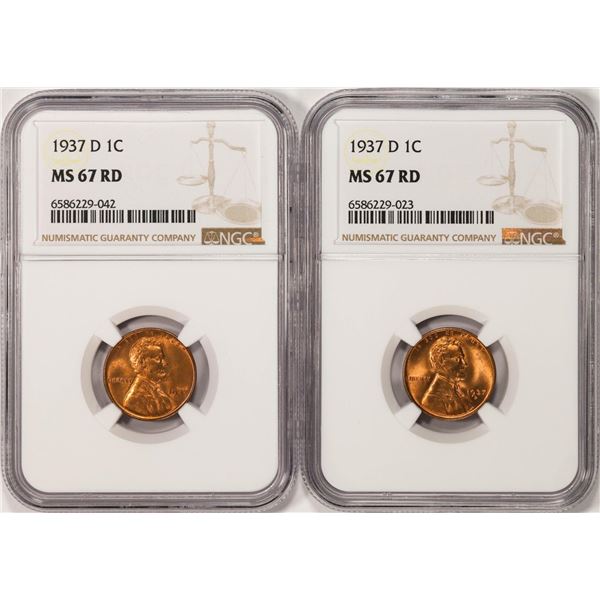 Lot of (2) 1937-D Lincoln Wheat Cent Coins NGC MS67RD
