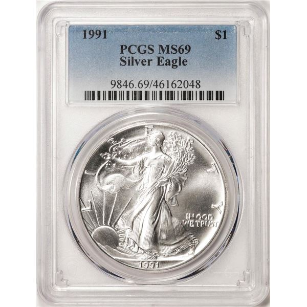 1991 $1 American Silver Eagle Coin PCGS MS69