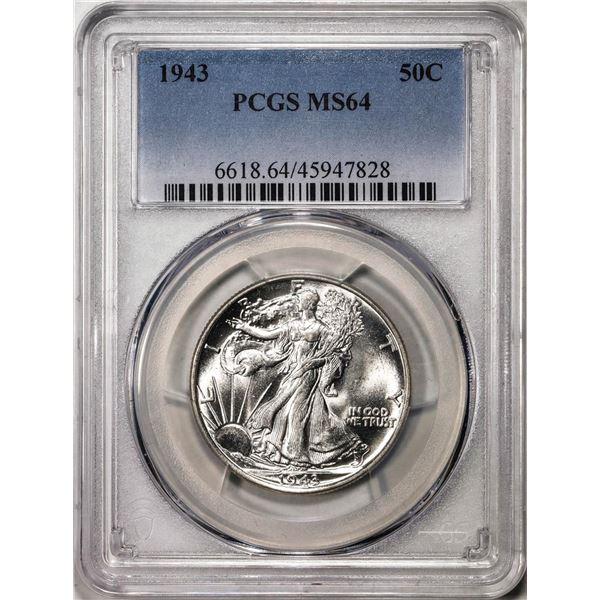 1943 Walking Liberty Half Dollar Coins PCGS MS64