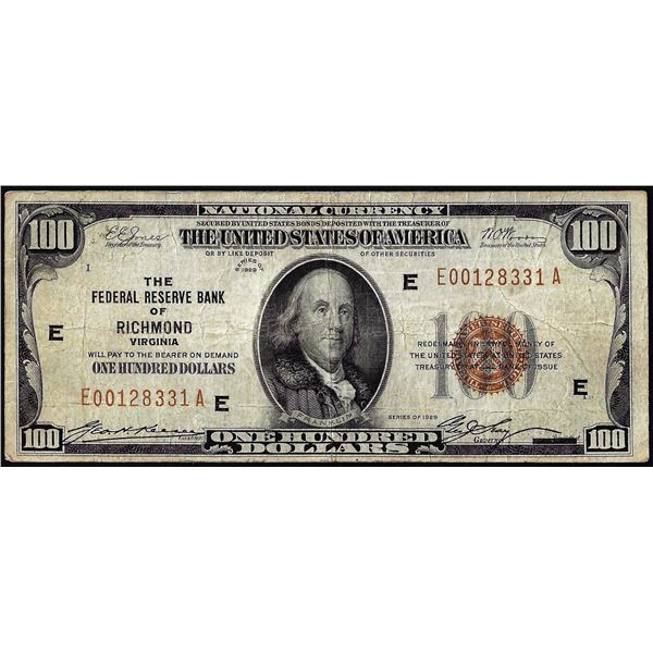 1929 $100 Federal Reserve Bank Note Richmond
