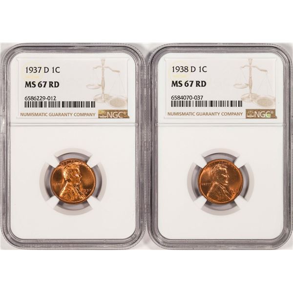 Lot of 1937-D & 1938-D Lincoln Wheat Cent Coins NGC MS67RD