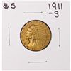 Image 1 : 1911-S $5 Indian Head Half Eagle Gold Coin