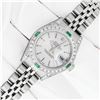 Image 3 : Rolex Ladies Quickset Silver Index Diamond Lugs & Emerald Datejust Wristwatch