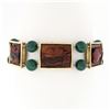 Image 1 : Lucien Piccard 14K Gold Carved Tigers Eye Trojan Green Chalcedony Beads Bracelet