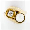 Image 1 : Antique 14k Gold 7.2mm Pearl .58 ctw Old Mine Cushion Diamond Bypass Cocktail Ri