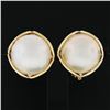 Image 2 : Vintage 14K Yellow Gold 16.5mm Mabe Pearl Open Wire Frame Button Omega Earrings