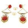 Image 7 : Antique 14K Yellow Gold Round & Oval Cabochon Coral Open Dangle Drop Earrings