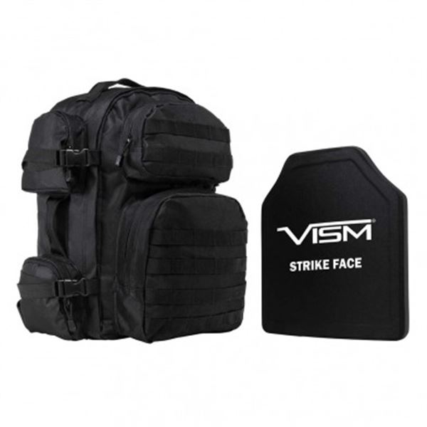 Tactical Backpack w/10"x12" Level III+ STR's Cut PE Hard Ballistic Plate -Black