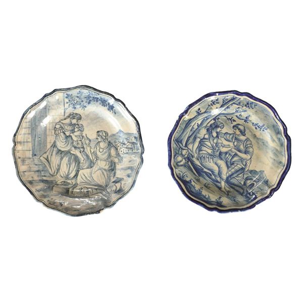 TWO EARLY SIGNED DELFT PLATES.