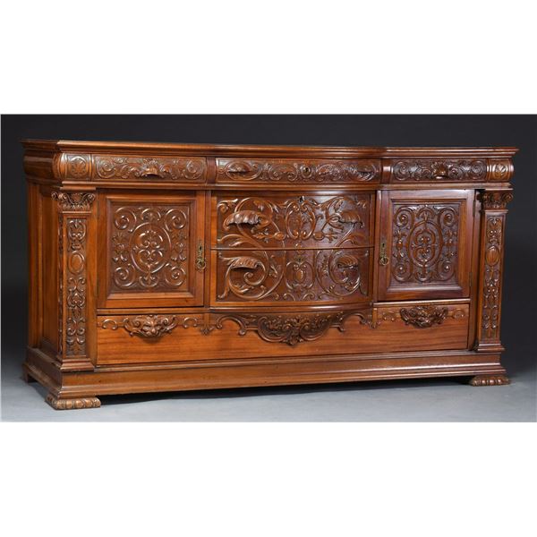 CARVED MAHOGANY SIDEBOARD.