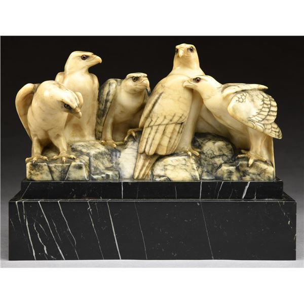 CARVED ALABASTER EAGLE GROUPING.