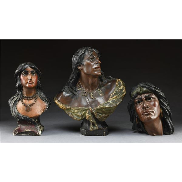 3 NATIVE AMERICAN CHALKWARE BUSTS.