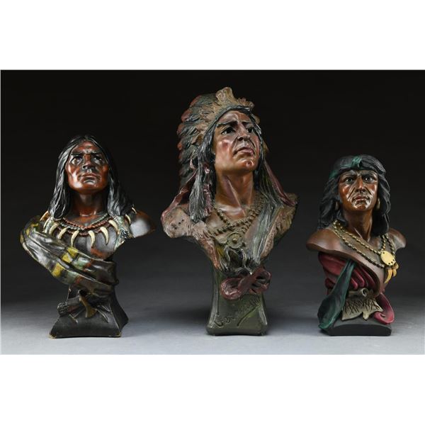 3 NATIVE AMERICAN CHALKWARE BUSTS.