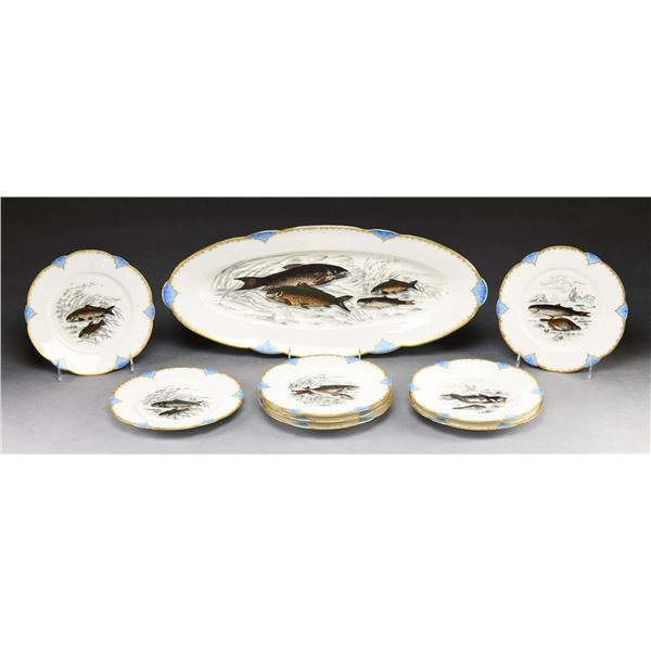 VICTORIAN 9 PIECE PORCELAIN FISH SET.