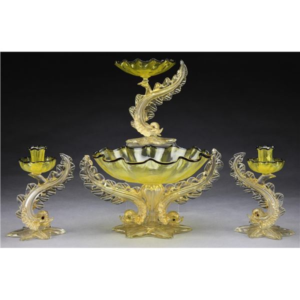 FOUR PIECE MURANO PARTIAL CONSOLE SET.