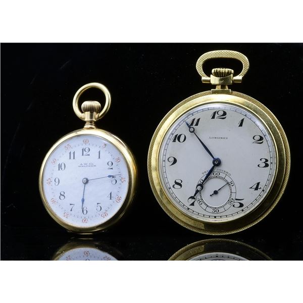 TWO OPEN FACED 18KT WATCHES.