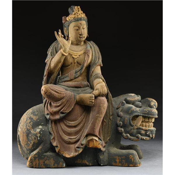LARGE CHINESE CARVED WOOD STATUE.