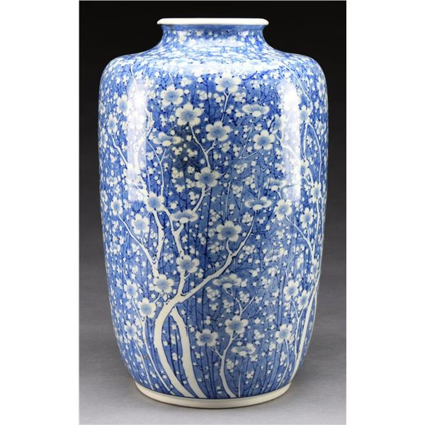 LARGE JAPANESE PRUNUS DECORATED VASE.