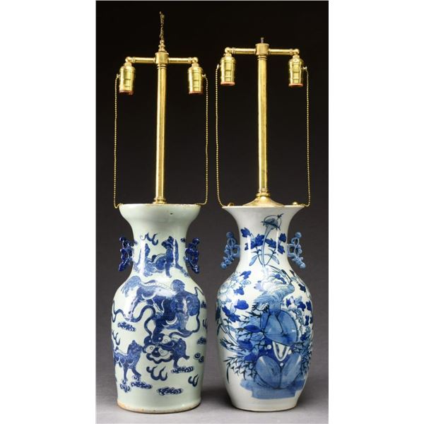 TWO CHINESE BLUE DECORATED VASES.
