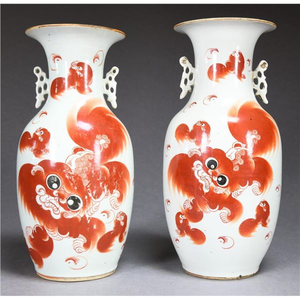 PAIR OF FOO DOG VASES.