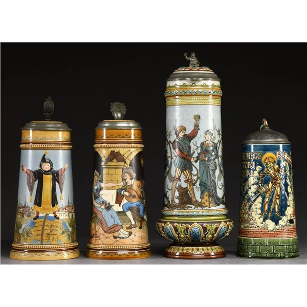 LOT OF 4 METTLACH STEINS.