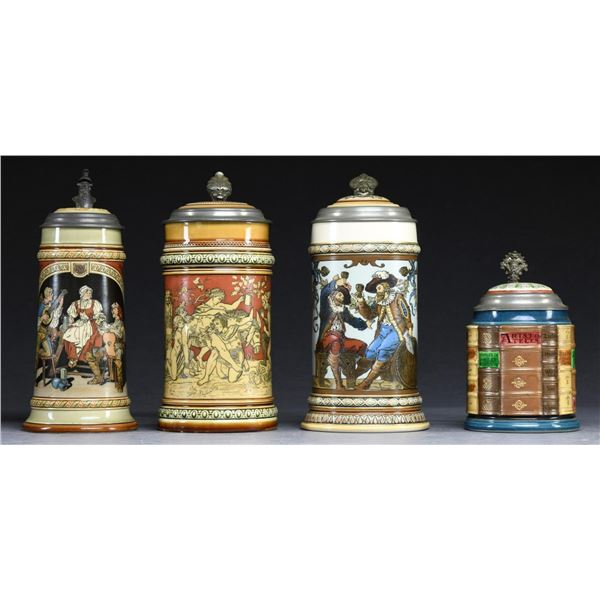 LOT OF 4 METTLACH STEINS.