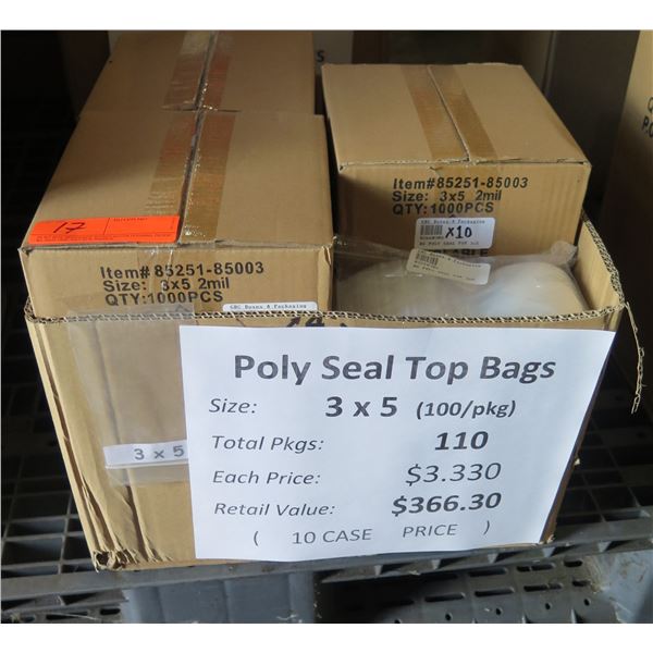 Qty 110 Pkgs (100 ea) Poly Seal Top Bags 3"x5" Retail $366