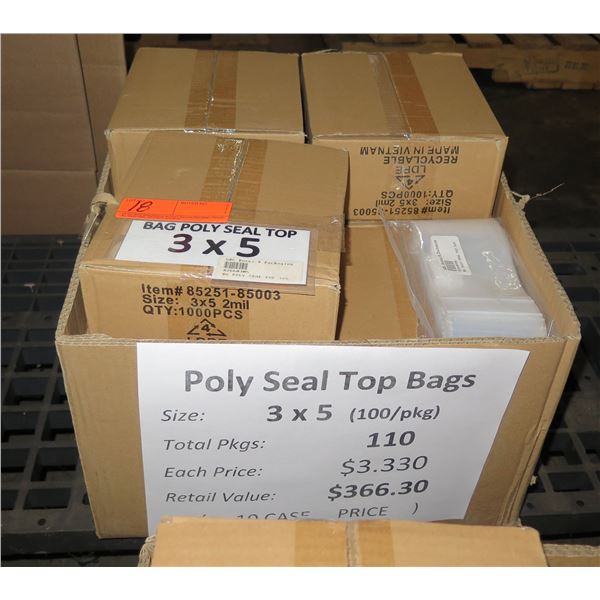 Qty 110 Pkgs (100 ea) Poly Seal Top Bags 3 x5  Retail $366