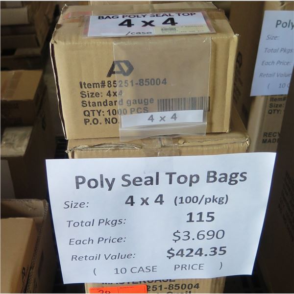 Qty 115 Pkgs (100 ea) Poly Seal Top Bags 4"x4" Retail $424