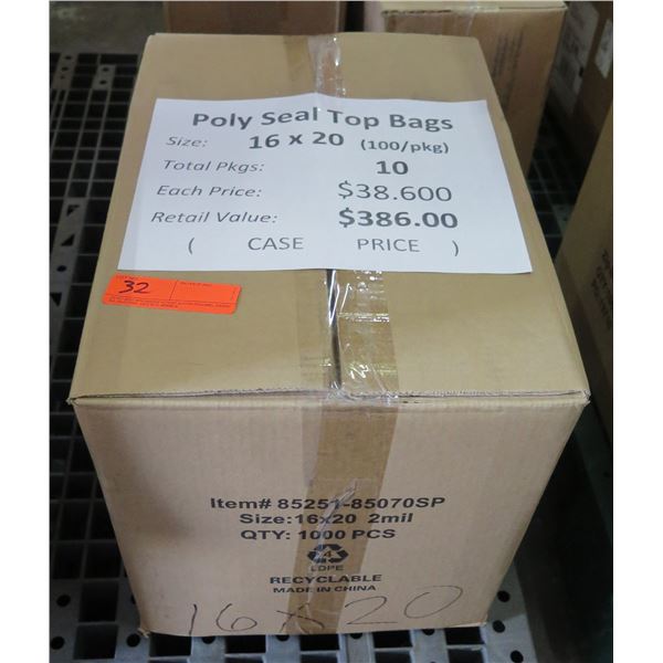 Qty 10 Pkgs (100 ea) Poly Seal Top Bags 16"x20" Retail $386