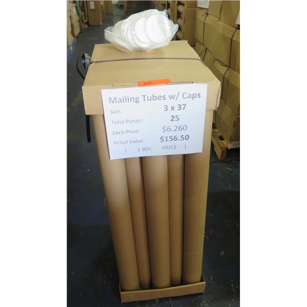 Qty 25 Mailing Tubes w/ Caps 3 x37  Retail $156