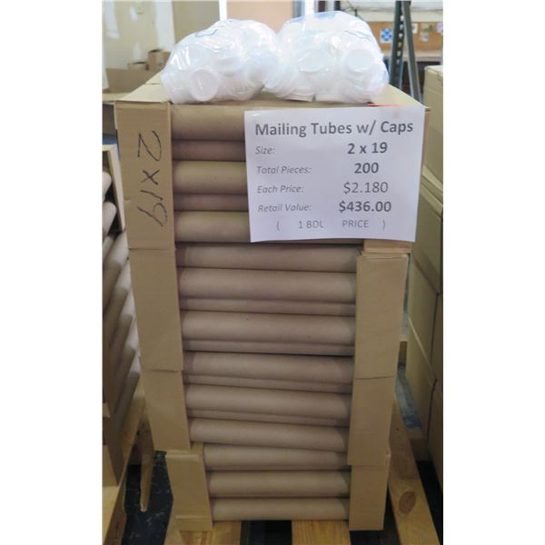 Qty 200 Mailing Tubes w/ Caps 2"x19" Retail $436